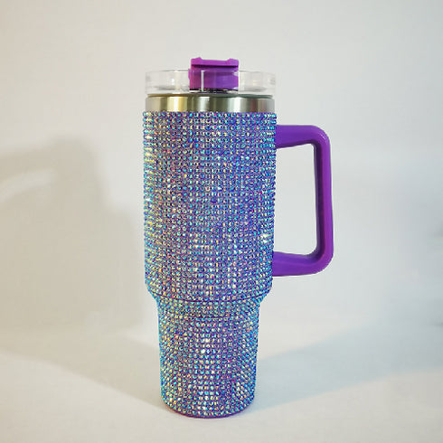 40oz Ice Metal Coffee Mug with Rhinestone Crystal Stone Fashion Diamond Bling Tumbler.